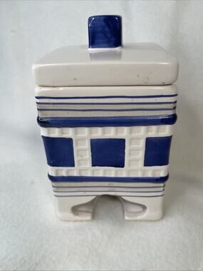 Vtg Tea Bag Holder Ceramic Caddy Blue